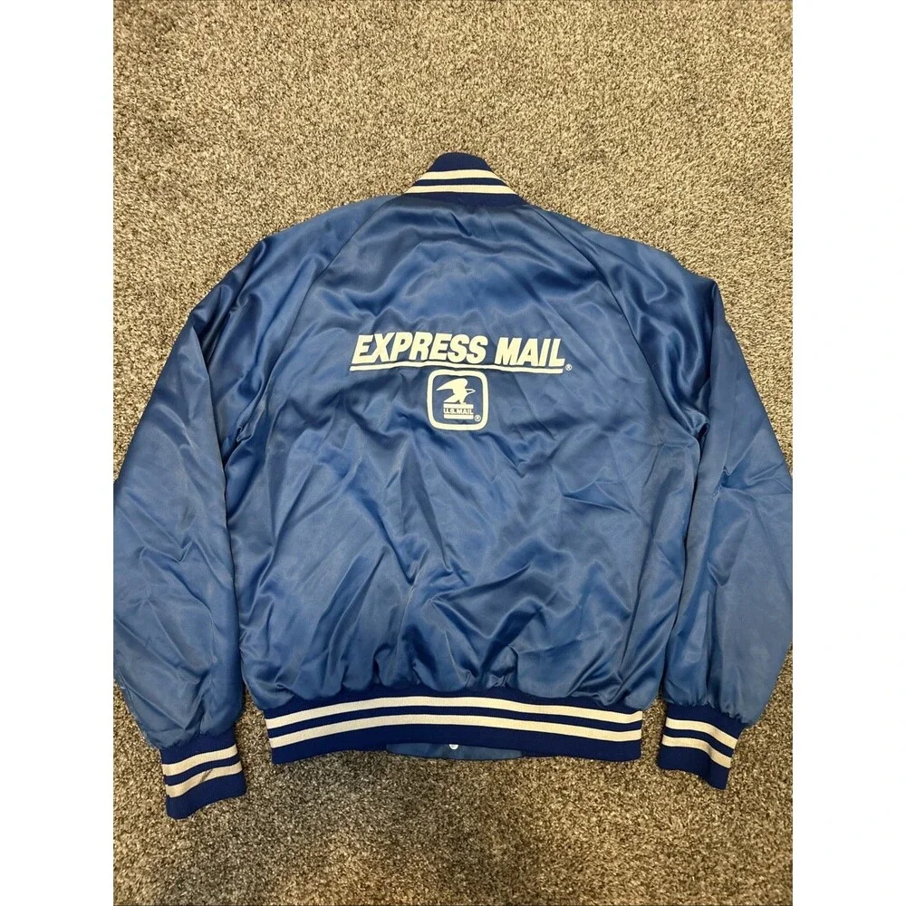 Vintage USPS Postal Service Express Mail Satin Snap Bomber Jacket Mens Large